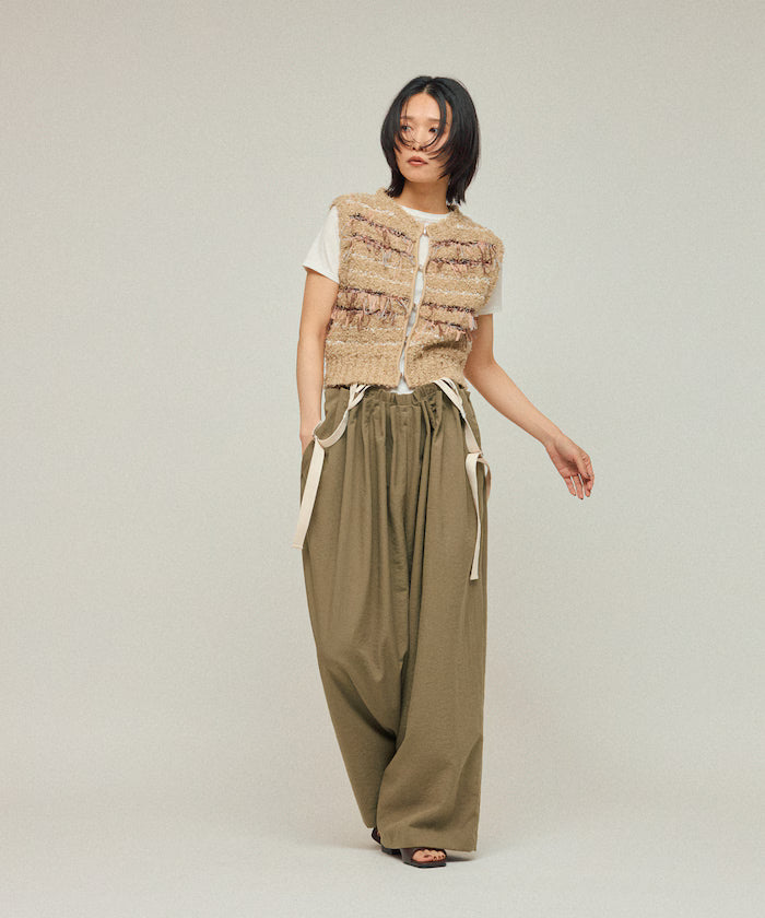 Mixed Material Fringe Knit Vest / Striped Knit Vest 25AW