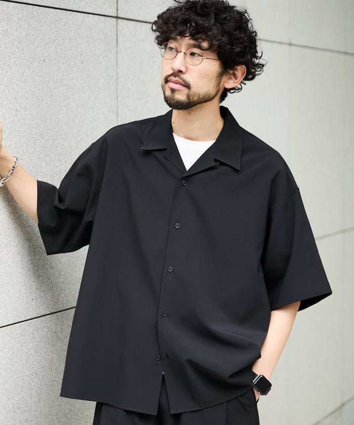 Relaxed Fit Linen Touch Setup/Open Collar Shirt/Wide Slacks [Limited Edition]