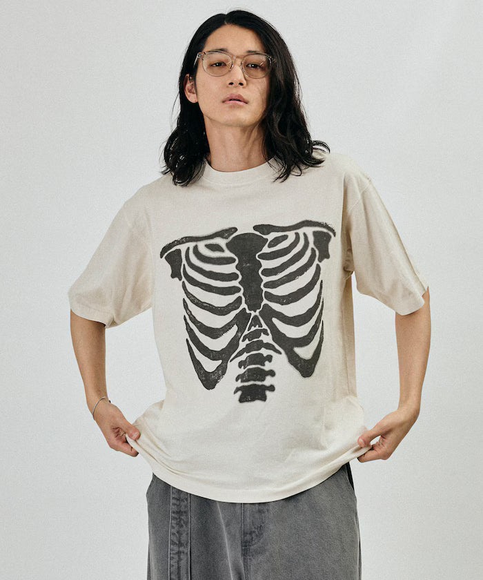 Bone Print Powder Bleach Crew Neck T-Shirt