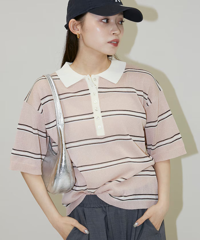 Sheer Border Short Sleeve Polo Summer Knit Limited Release