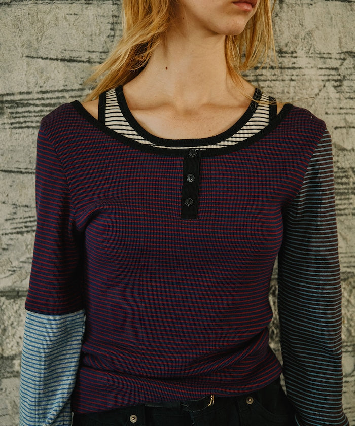 Healthknit Slim Stripe Tank T-Shirt SET - Navy