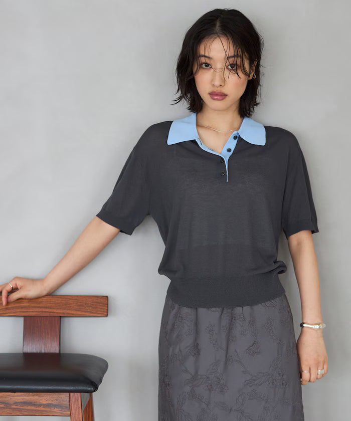 Relaxed Fit Color Design Polo Knit / Bicolor / Multi Stripe