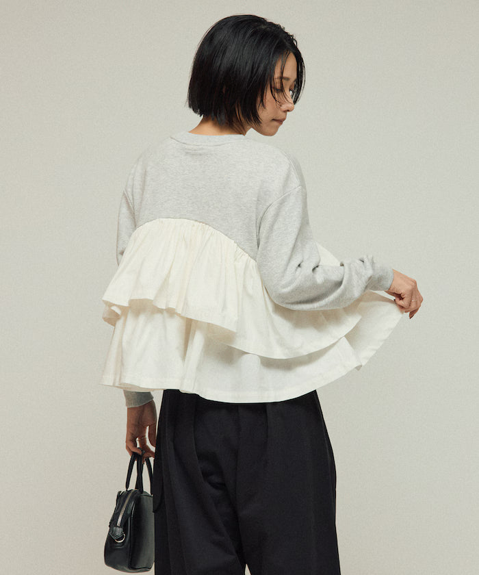 Organic Cotton Docking Frill Sweat / Relaxed Fit / Backed Sweat