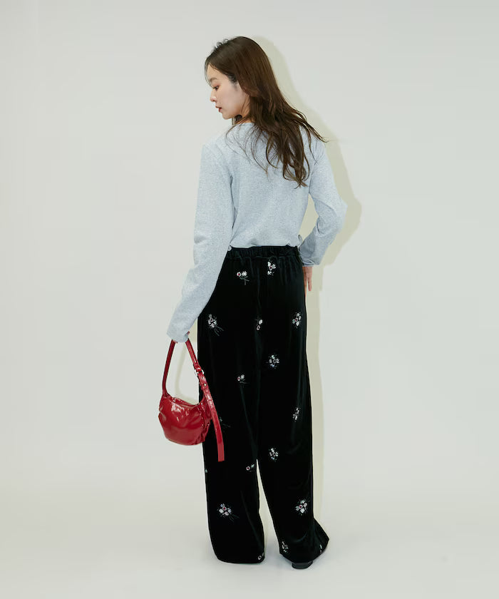Flower Embroidery Velvet Easy Pants Limited Edition