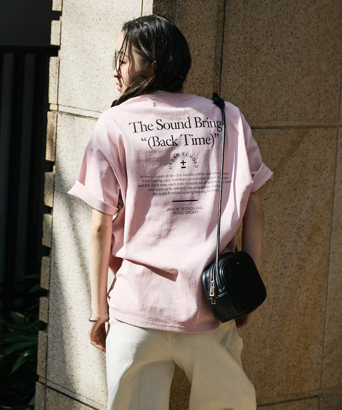 Big Silhouette Back Print Crew Neck T-Shirt / The Sound Brings 【Limited Edition】 - Pink