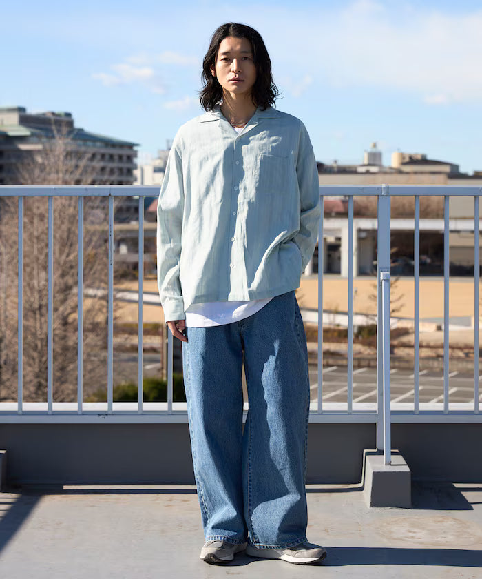 Dobby Woven Long Sleeve Open Collar Shirt / Big Silhouette