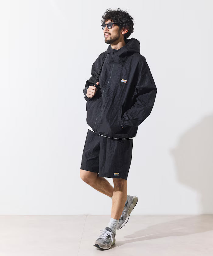 Outdoor Ripstop Nylon One Point Logo Zip-Up Parker Shorts Bag 3P Set