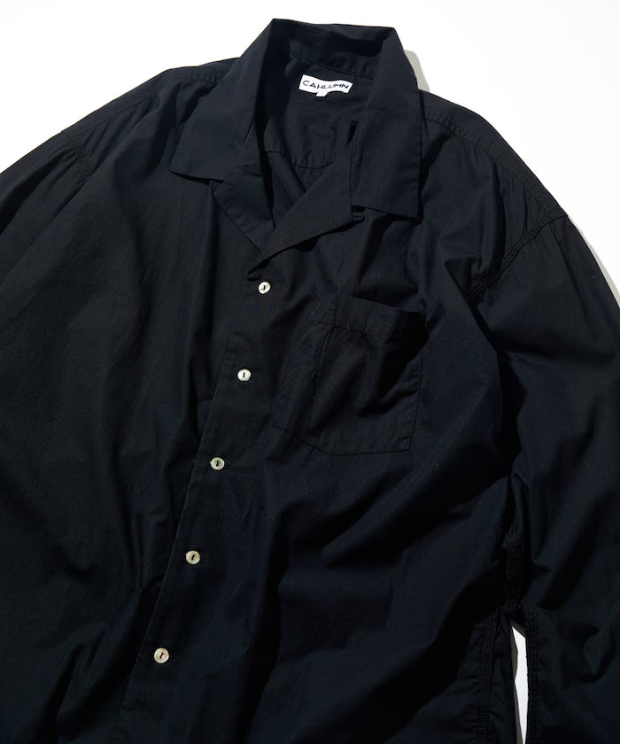 Magazine Pocket Broadcloth Open Collar Shirt