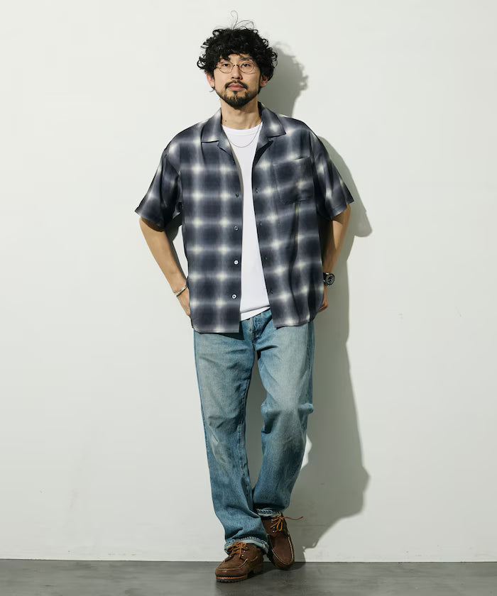 Mesh Open Collar Pattern Short Sleeve Shirt / Allover Design Open Collar Shirt / Big Silhouette