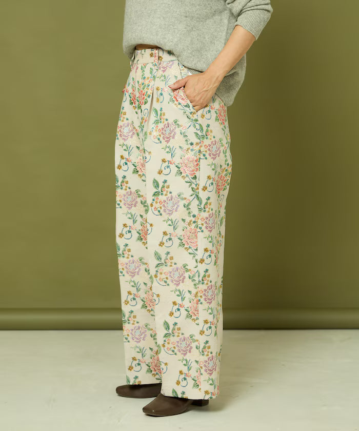 Flower Jacquard Wide Pants