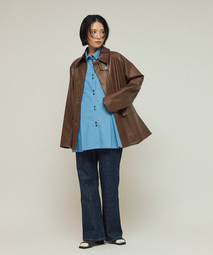 Oversized leatherette blouson / Mixed material switching