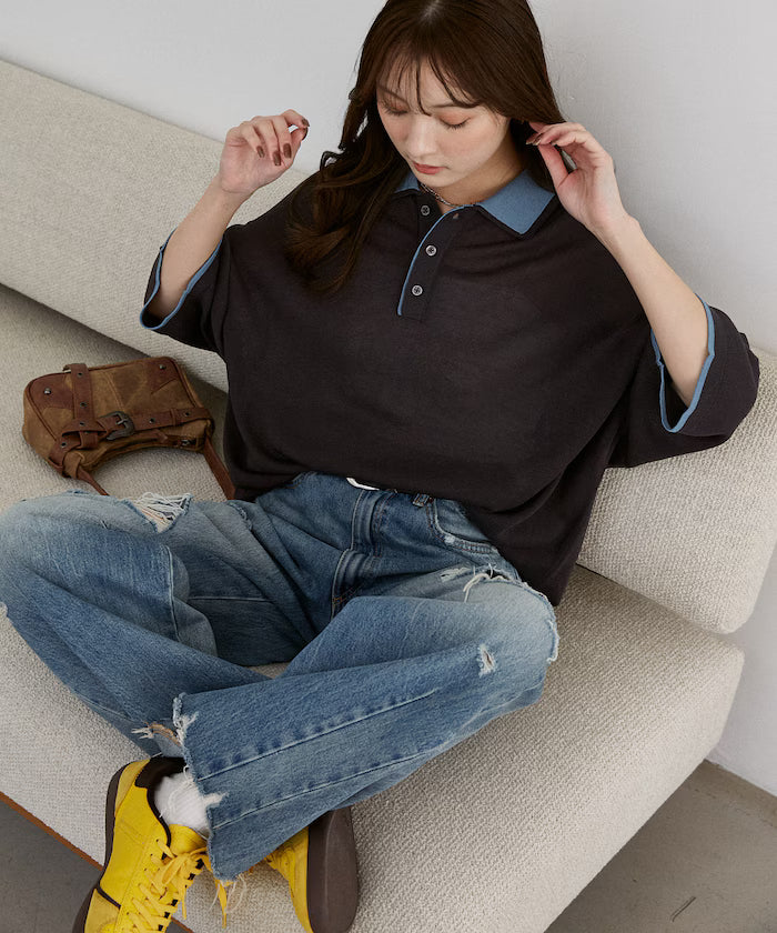 LOVE POP STUDIO Collar Layered Knit Polo Shirt Limited Edition