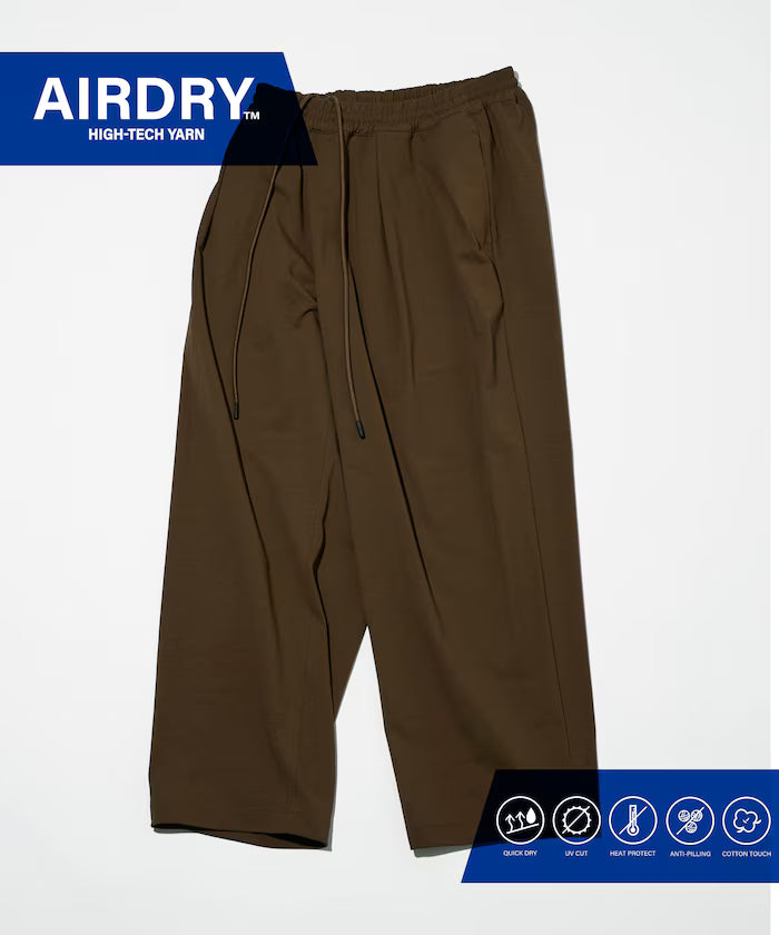 AIRDRY HIGH TECH YARN High-Performance Material Easy Wide Slacks Pants Relaxed Fit - Brown