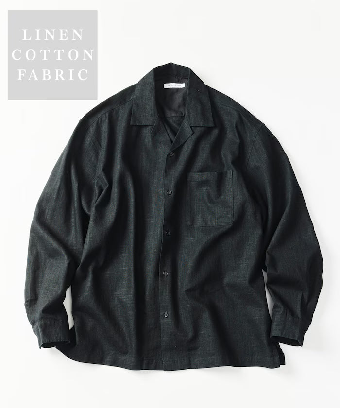 LINEN COTTON OPEN COLLAR SHIRT【Compatible with setups】