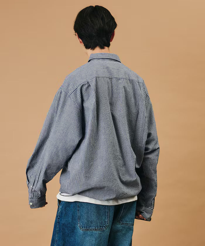 FREAK'S STORE for BEACH & FES Seersucker Spindle Regular Collar Long Sleeve Shirt
