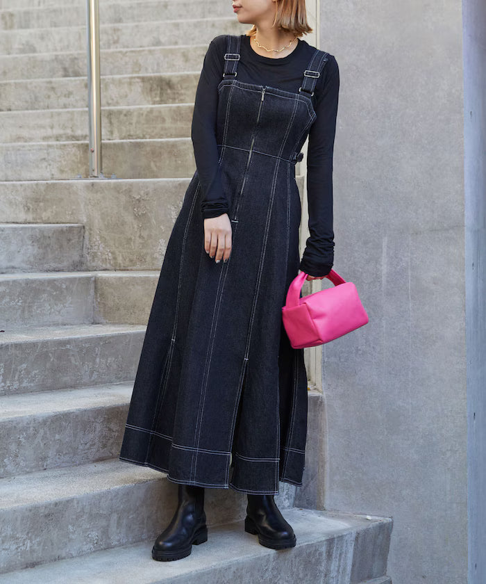 Denim Mermaid Dress / A-Line Slit Denim Overall Dress / Jumper Skirt