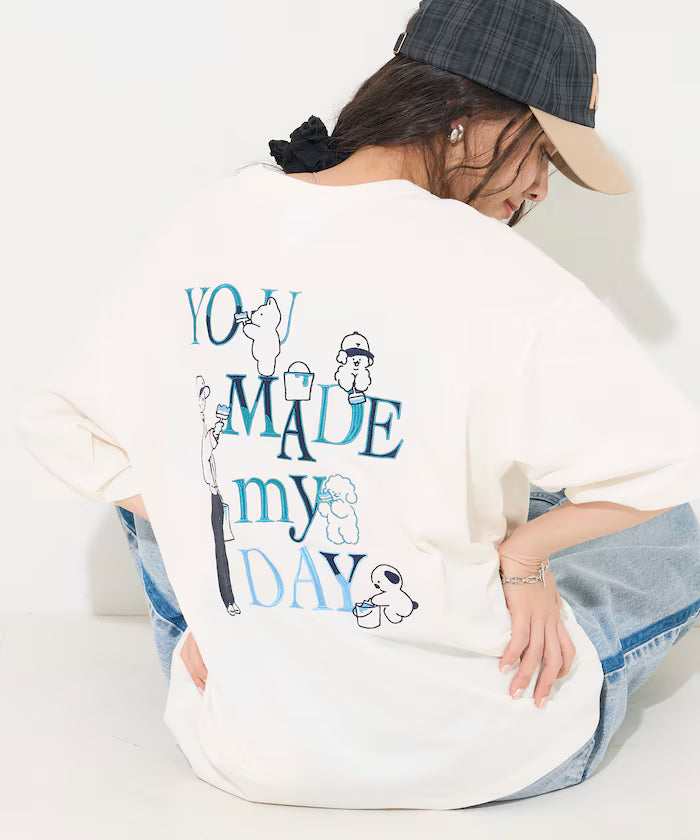 tombonia/Tombo nia Back Print Crew Neck T-Shirt/YOU MADE MY DAY