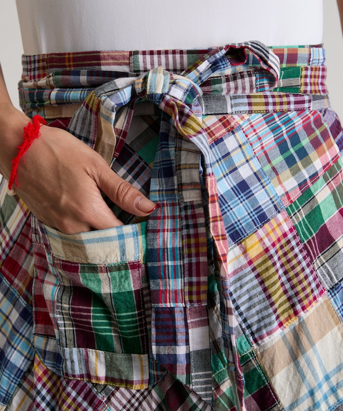 Indian patchwork check wrap skirt