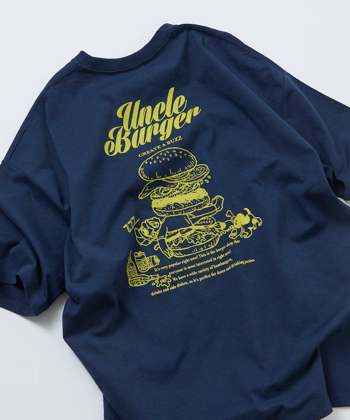 Big Silhouette Back Print Crew Neck T-Shirt / Uncle Burger 【Limited Edition】 - Navy