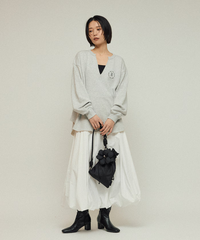 Organic Cotton V-Neck Embroidery Sweatshirt / Relaxed Fit / French Terry Sweatshirt