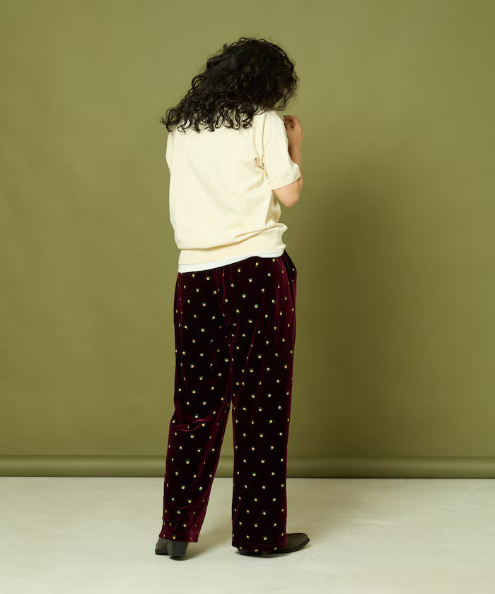 Small Flower Embroidery Velvet Pants