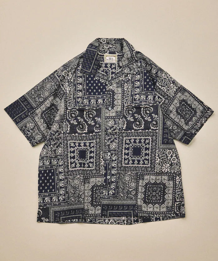 India-made Relaxed Fit Paisley Print Open Collar Short Sleeve Shirt Bandana Pattern