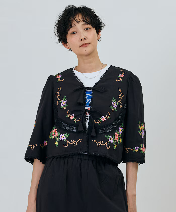 India Flower Cross Embroidery Lace Bolero