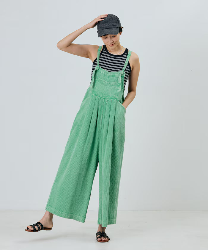 India double gauze flare salopette - Green