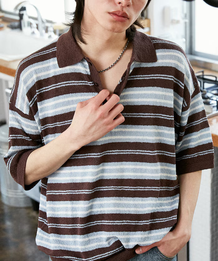 LOVE POP STUDIO Border Knit Polo Shirt Limited Edition