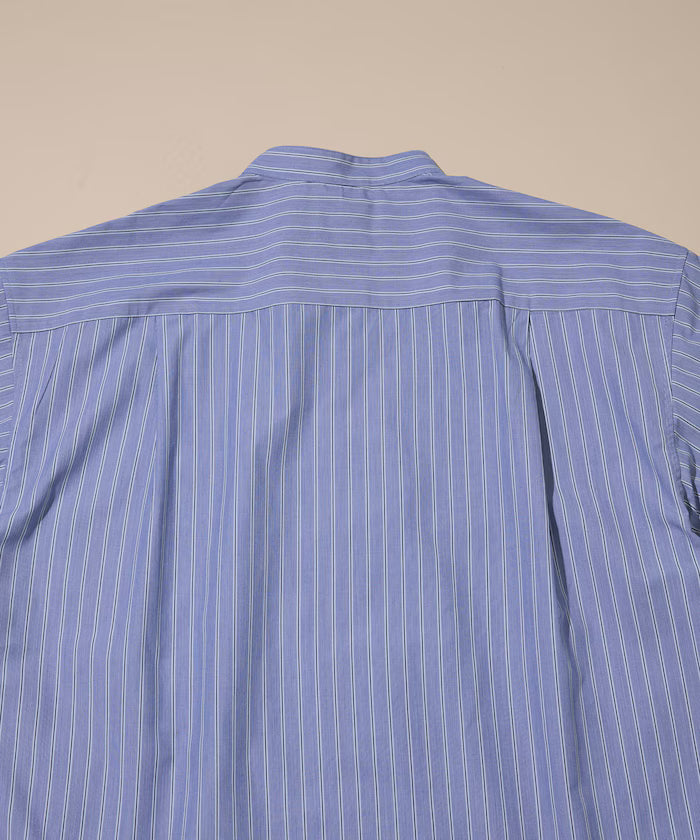 Typewriter Spindle Band Collar Stripe Short Sleeve Shirt