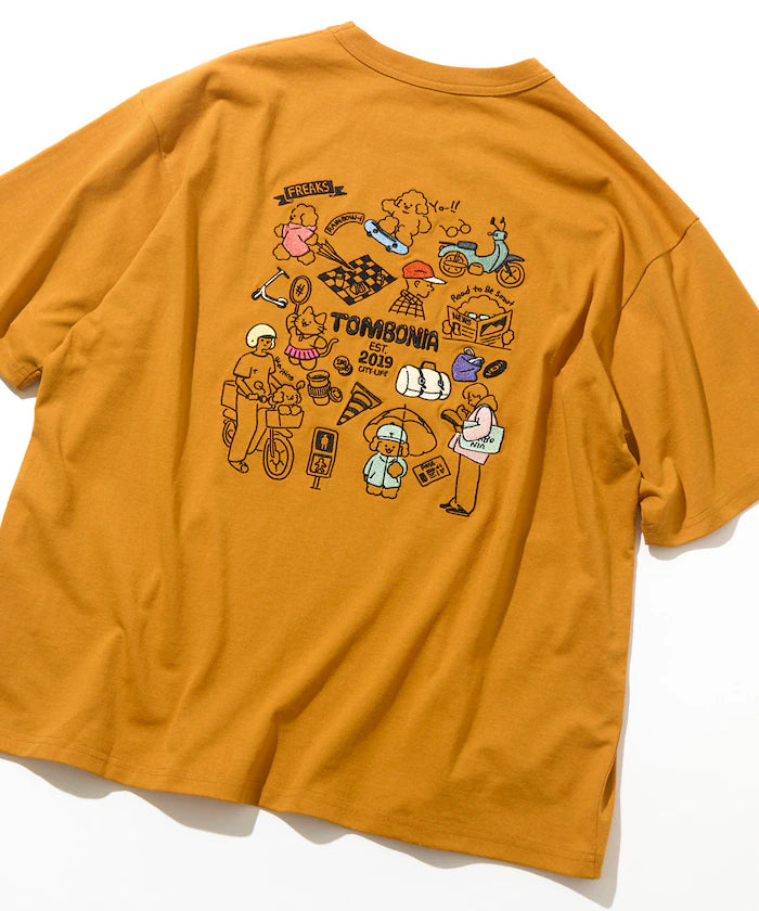 tombonia/Tombonia Back Print Crew Neck Pocket T-Shirt/New Life - Mustard