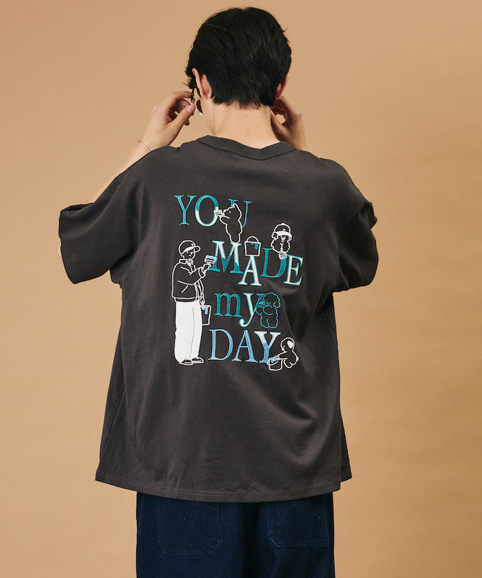 tombonia/Tombo nia Back Print Crew Neck T-Shirt/YOU MADE MY DAY