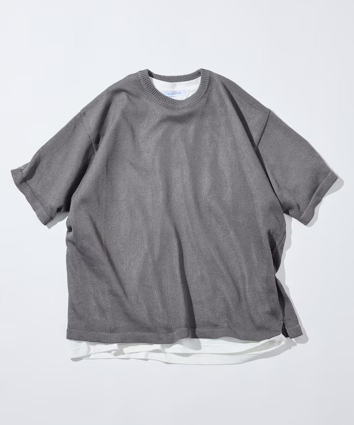 Sheer Knit & Cotton T-Shirt Layered Set