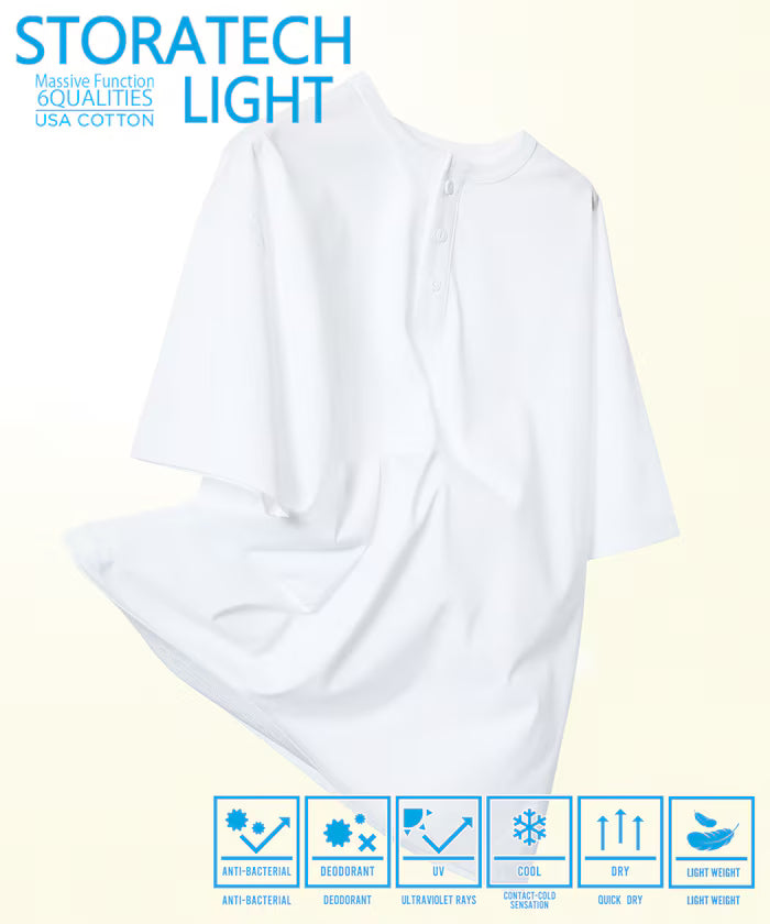 STORATECH/Stratech Lightweight Henley Neck T-Shirt/Antibacterial/Odor Resistant/Antimicrobial/UV Cut/Contact Cooling/Dry Fast 【Limited Edition】