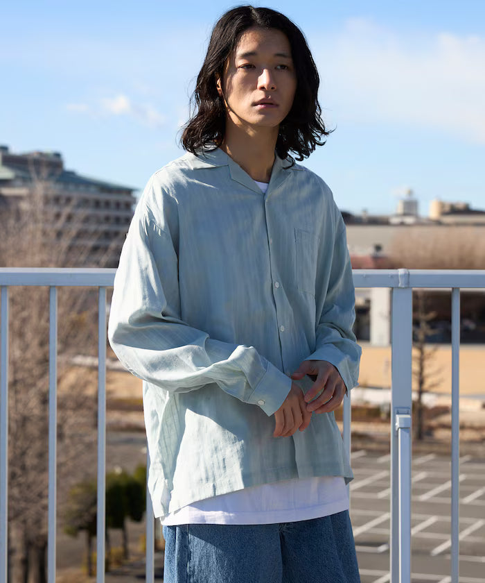 Dobby Woven Long Sleeve Open Collar Shirt / Big Silhouette