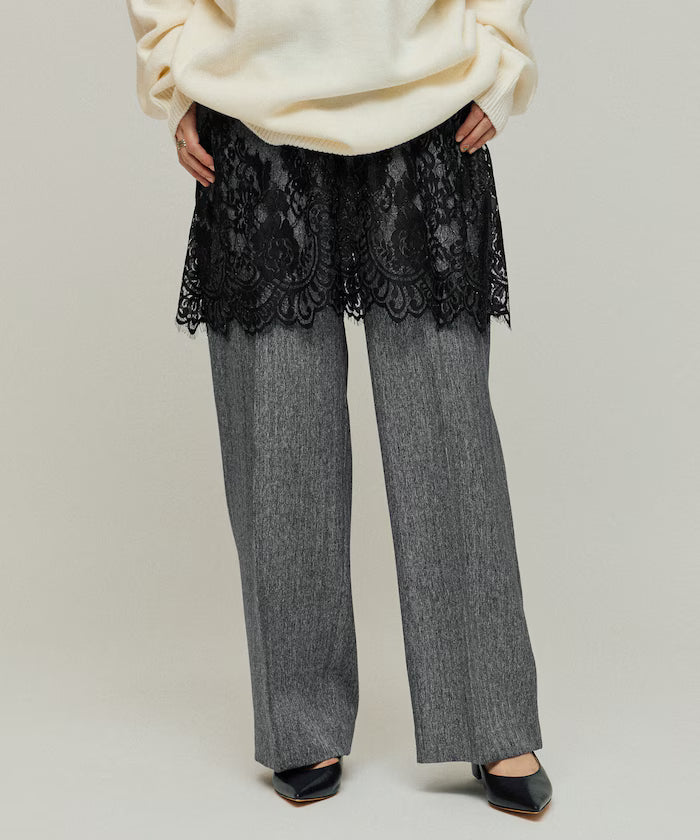 Lace Layered Slacks / Center Press Wide Slacks
