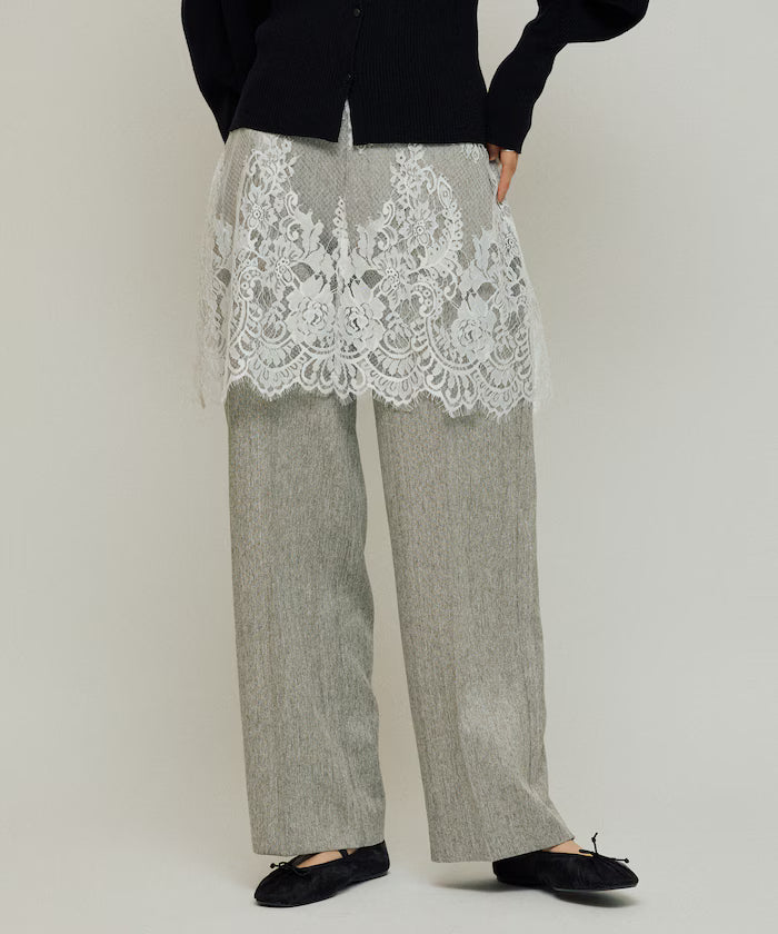 Lace Layered Slacks / Center Press Wide Slacks
