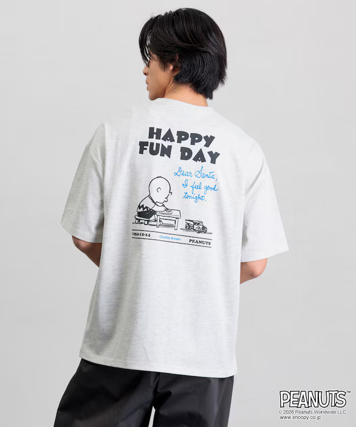 PEANUTS/Peanuts Exclusive Big Silhouette Back Print Crew Neck T-Shirt/HAPPY FUN DAY [Limited Release] - Ash Gray