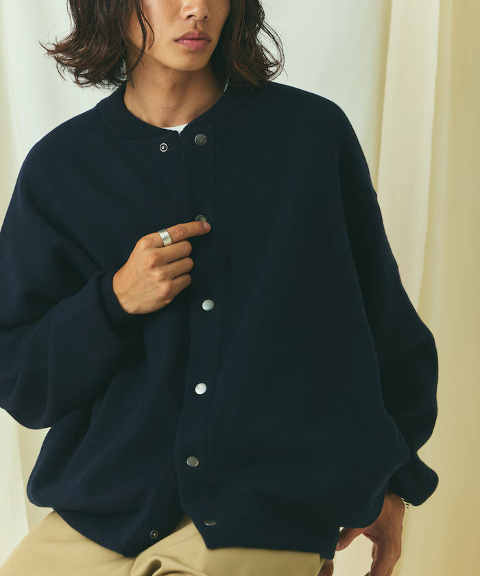 Relax Fit Relax Fit Sweat-like Knit Crew Neck Snap Cardigan [Limited Edition] - Navy