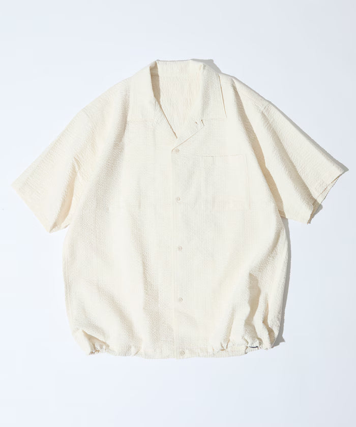 Seersucker Spindle Open Collar Short Sleeve Shirt - White