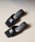 Square-Toe Leatherette Mule - Black