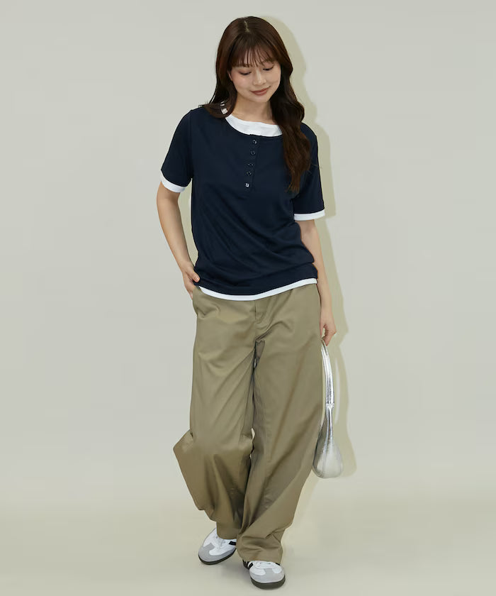Layered Color Scheme Henley Neck T-Shirt Limited Edition