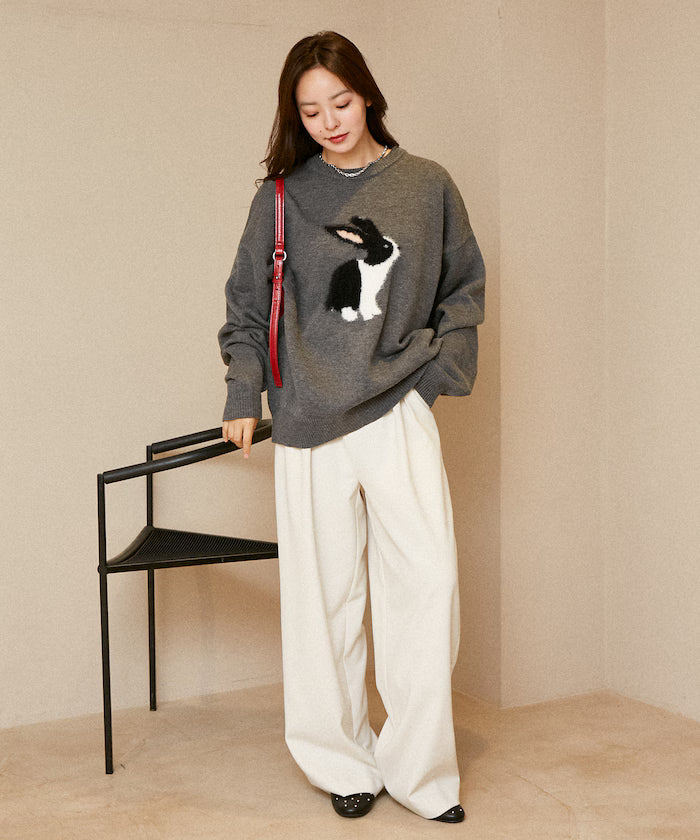 Shaggy Embroidered Rabbit Design Knit Limited Edition