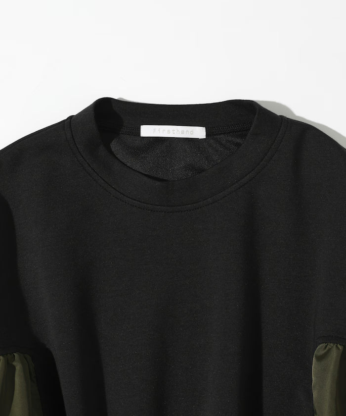 Mixed Material Docking Gathered Dunbar Sweat One-Piece / Spindle