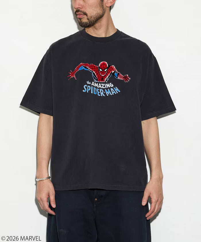 MARVEL/Marvel Spider-Man Crew Neck T-Shirt / Static Electricity Flock Processing