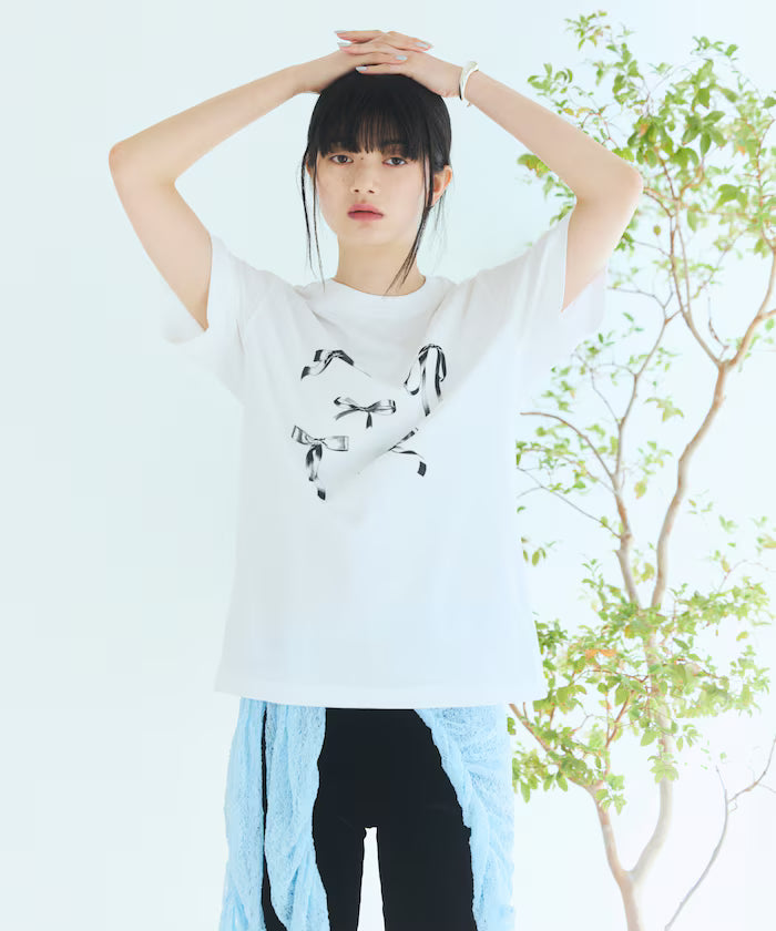 Comfortable Ribbon Print Crew Neck T-shirt