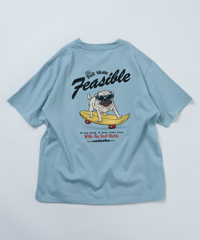 Relaxed Fit Back Embroidery Design Crew Neck T-Shirt / Dog 【Limited Edition】