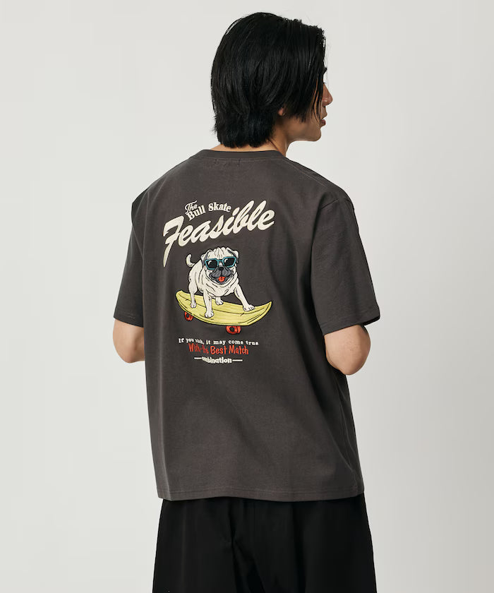 Relaxed Fit Back Embroidery Design Crew Neck T-Shirt / Dog 【Limited Edition】