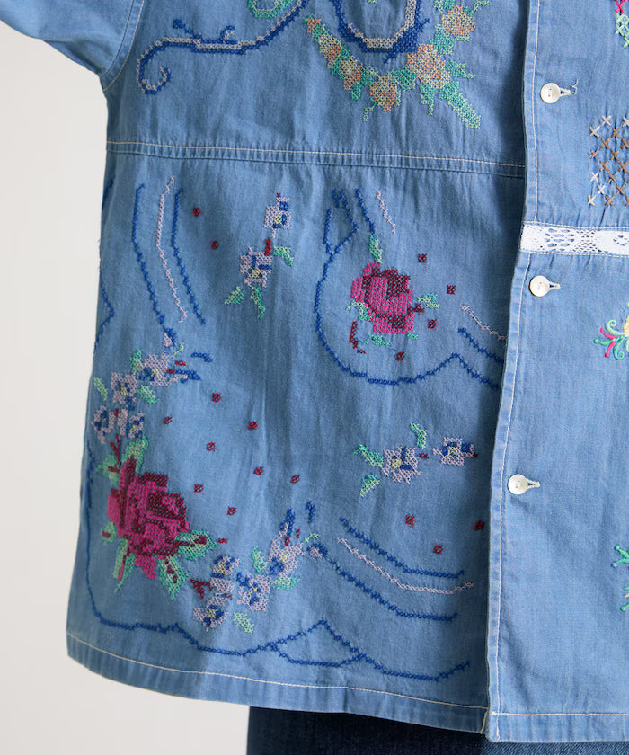 Open Collar Embroidered Shirt Jacket
