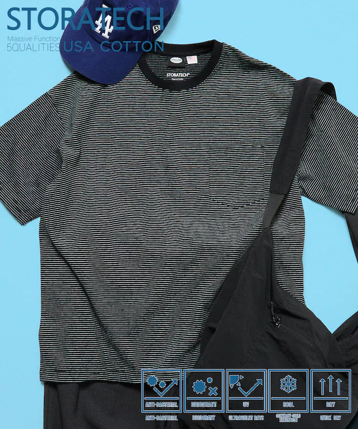 STORATECH Big Silhouette Pocket T-shirt/Antibacterial/Odor-resistant/Antimicrobial/UV Cut/Contact Cooling/Quick Drying 【Limited Edition】 - Black Border